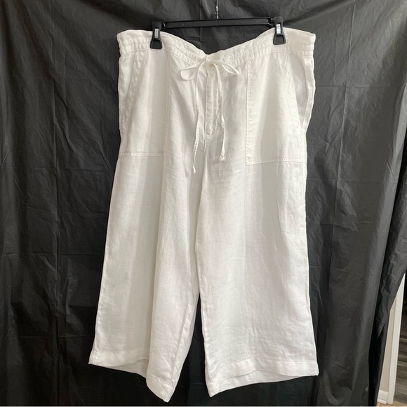 Women’s 14 Lauren Ralph Lauren 100% Linen White Capris Vacation Resort Summer - Picture 2 of 6